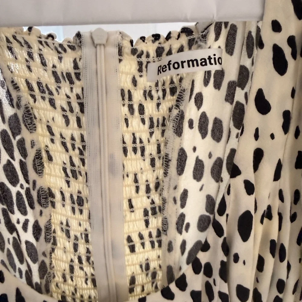 Reformation Cream Midi Dress with Black Spot Print - Picture 3 of 4